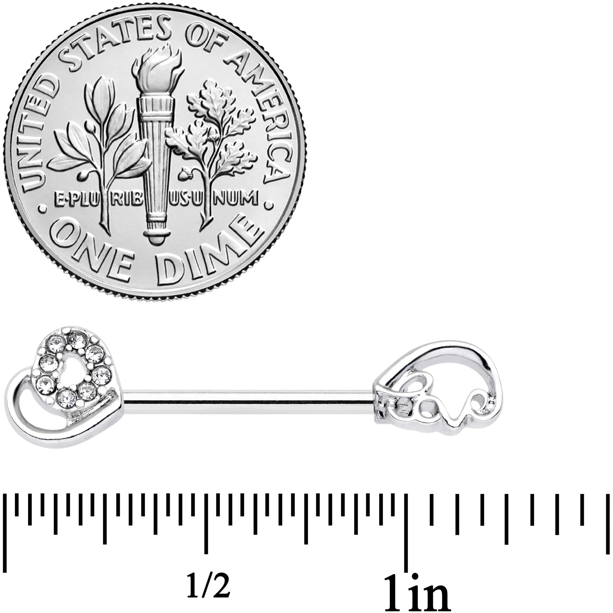 14 Gauge 5/8 Clear Gem Heart Swirl Barbell Nipple Ring Set