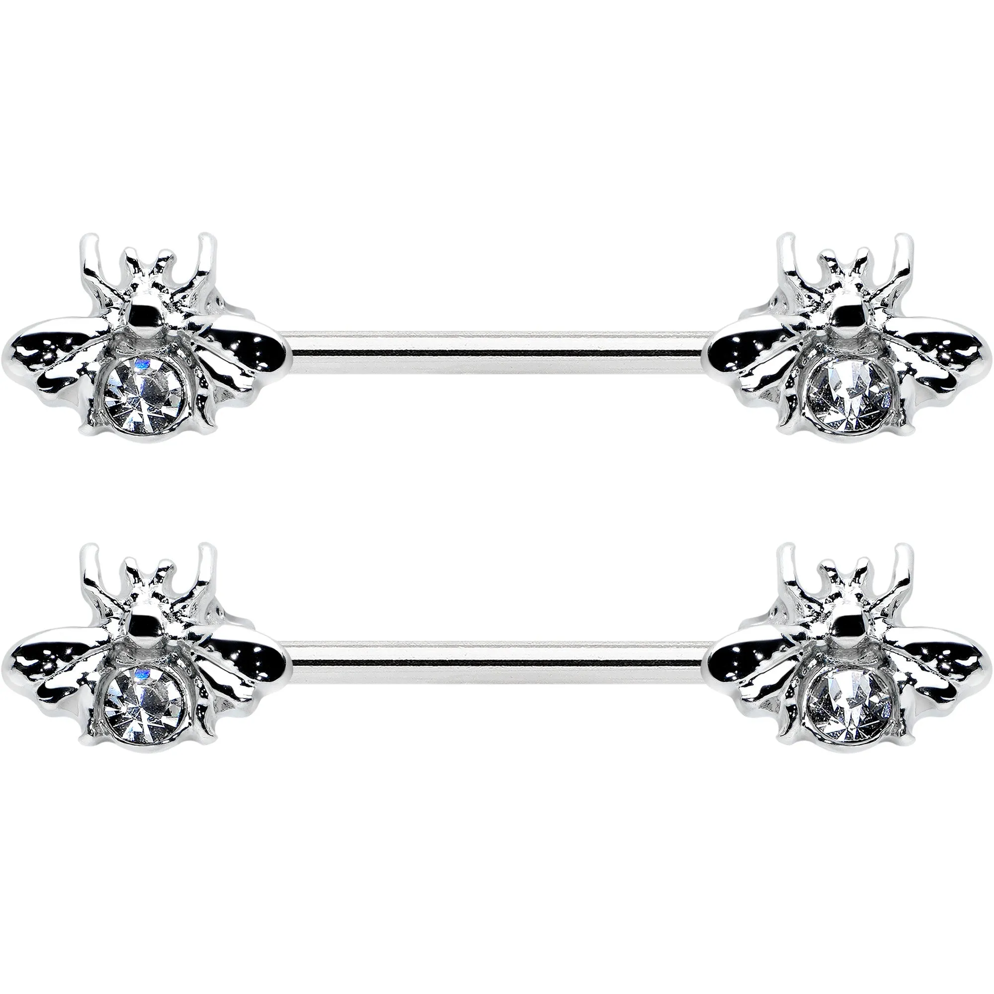 14 Gauge 9/16 Clear Gem Bee Beautiful Insect Barbell Nipple Ring Set