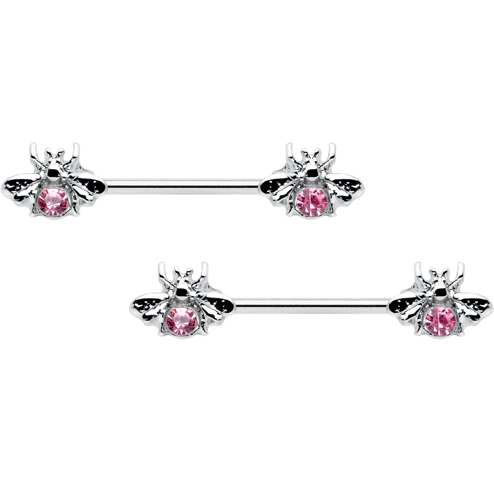 14 Gauge 9/16 Pink Gem Bee Beautiful Insect Barbell Nipple Ring Set