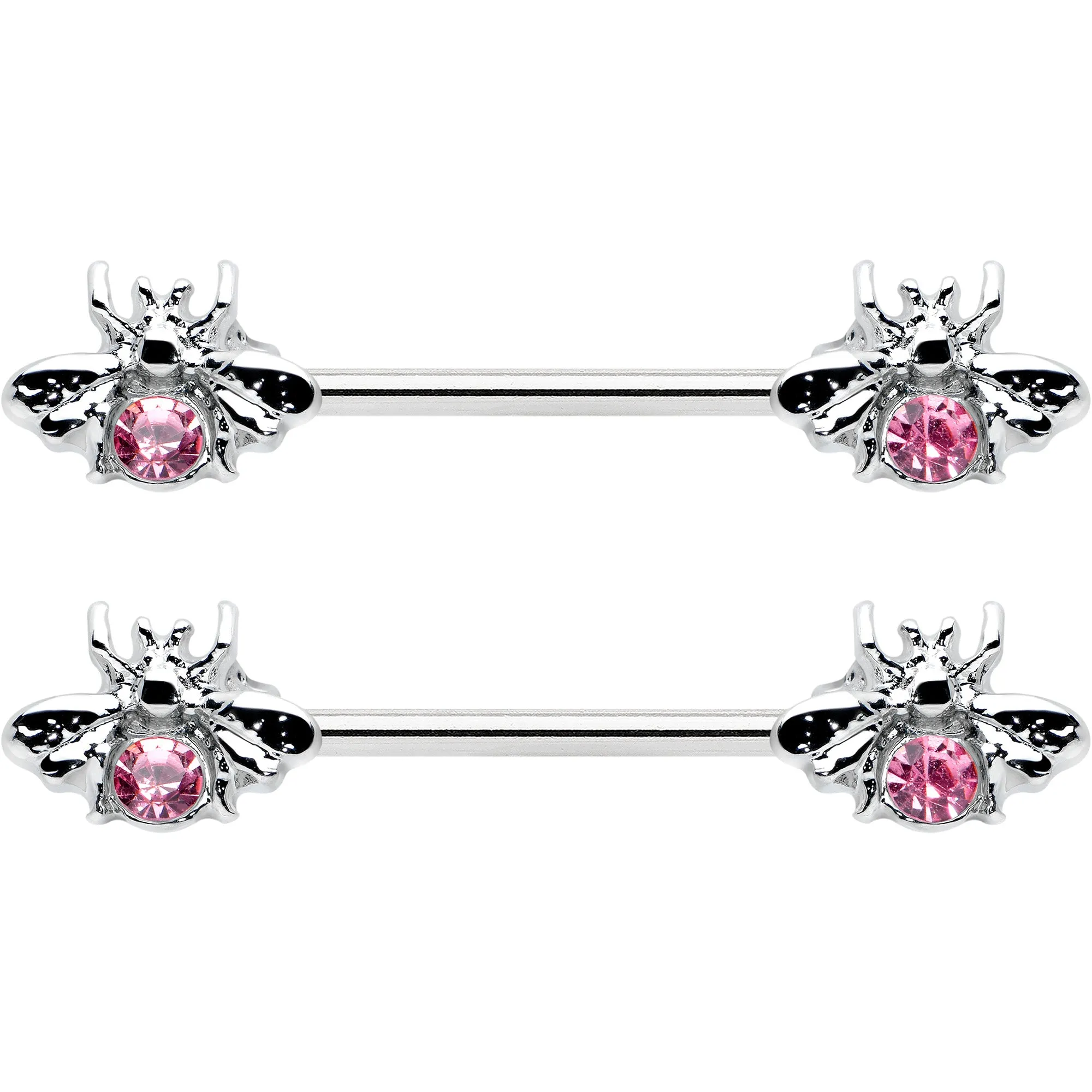 14 Gauge 9/16 Pink Gem Bee Beautiful Insect Barbell Nipple Ring Set