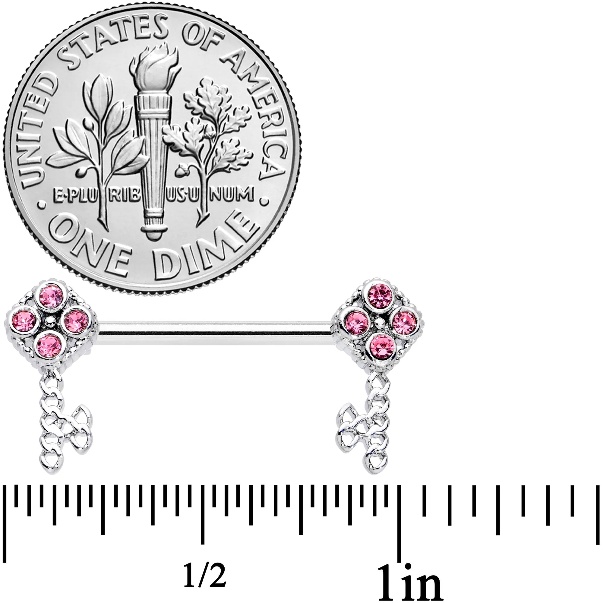 14 Gauge 9/16 Pink Gem Open Key Barbell Nipple Ring Set