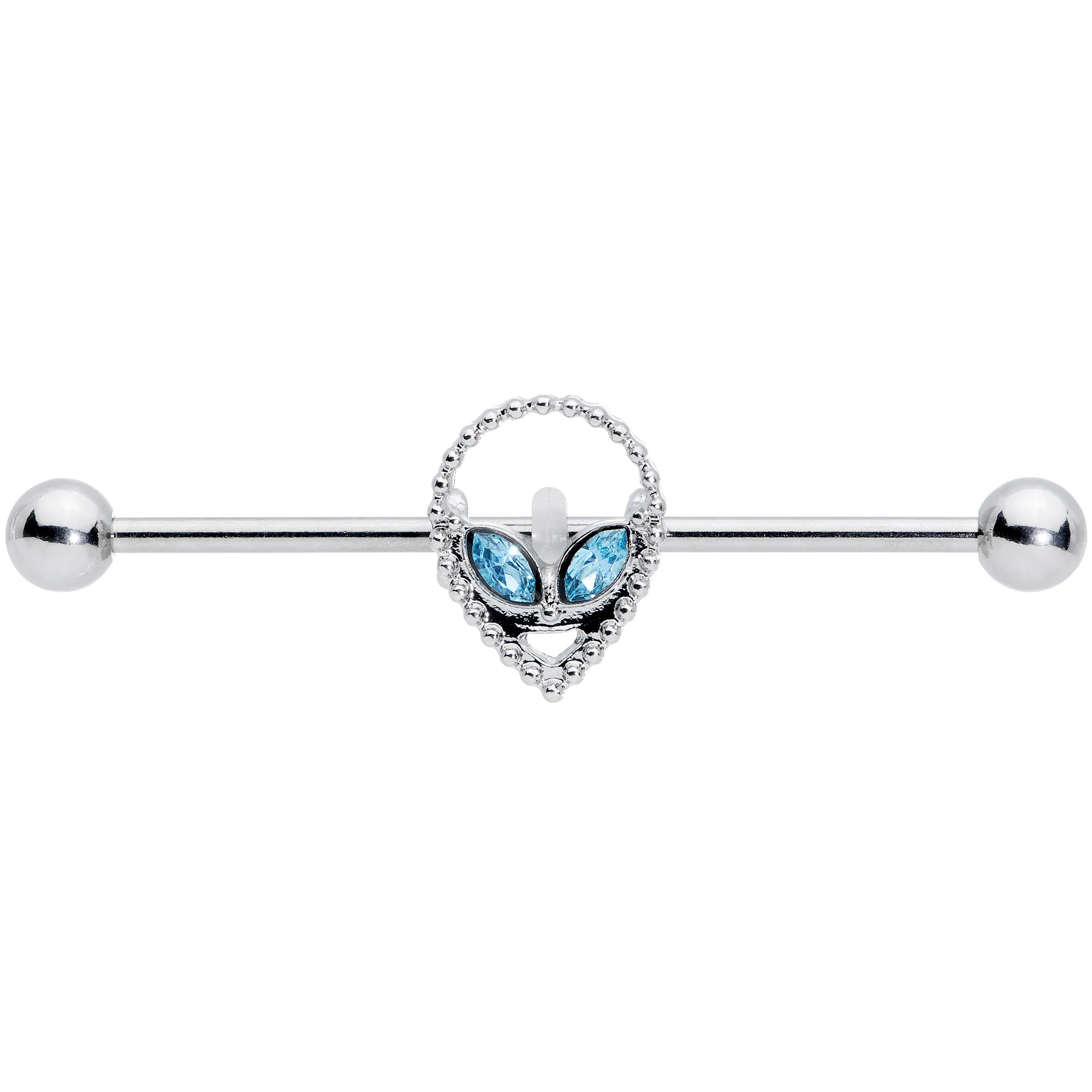 14 Gauge Aqua Gem Hollow Alien Industrial Barbell 38mm