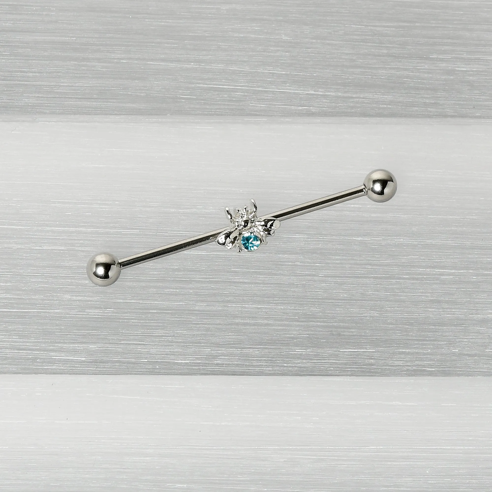 14 Gauge Blue Gem Bee Beautiful Insect Industrial Barbell 38mm
