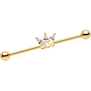 14 Gauge Clear Gem Gold Tone Crown of Love Industrial Barbell 38mm