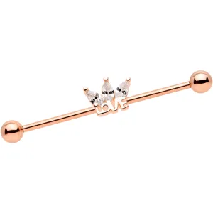14 Gauge Clear Gem Rose Gold Tone Crown of Love Industrial Barbell 38mm