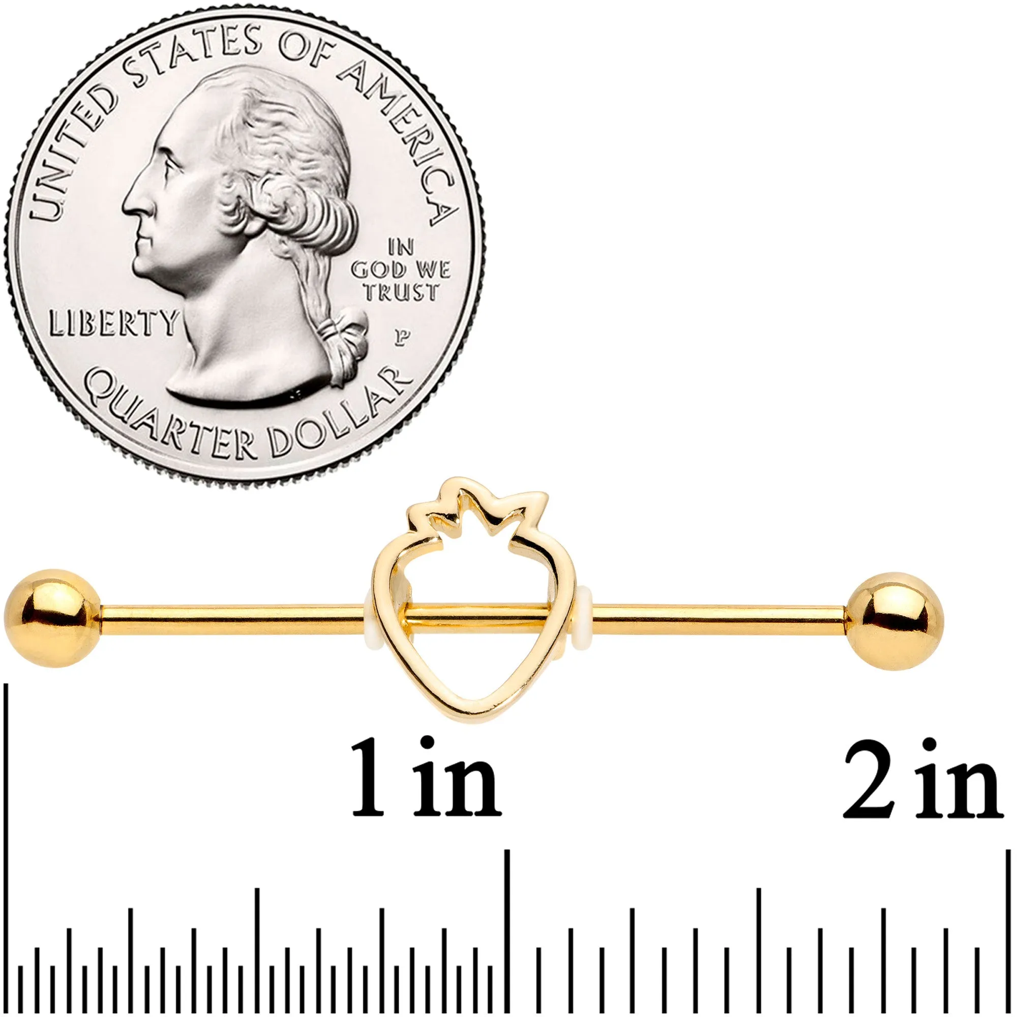 14 Gauge Gold Tone Summer Strawberry Industrial Barbell 38mm