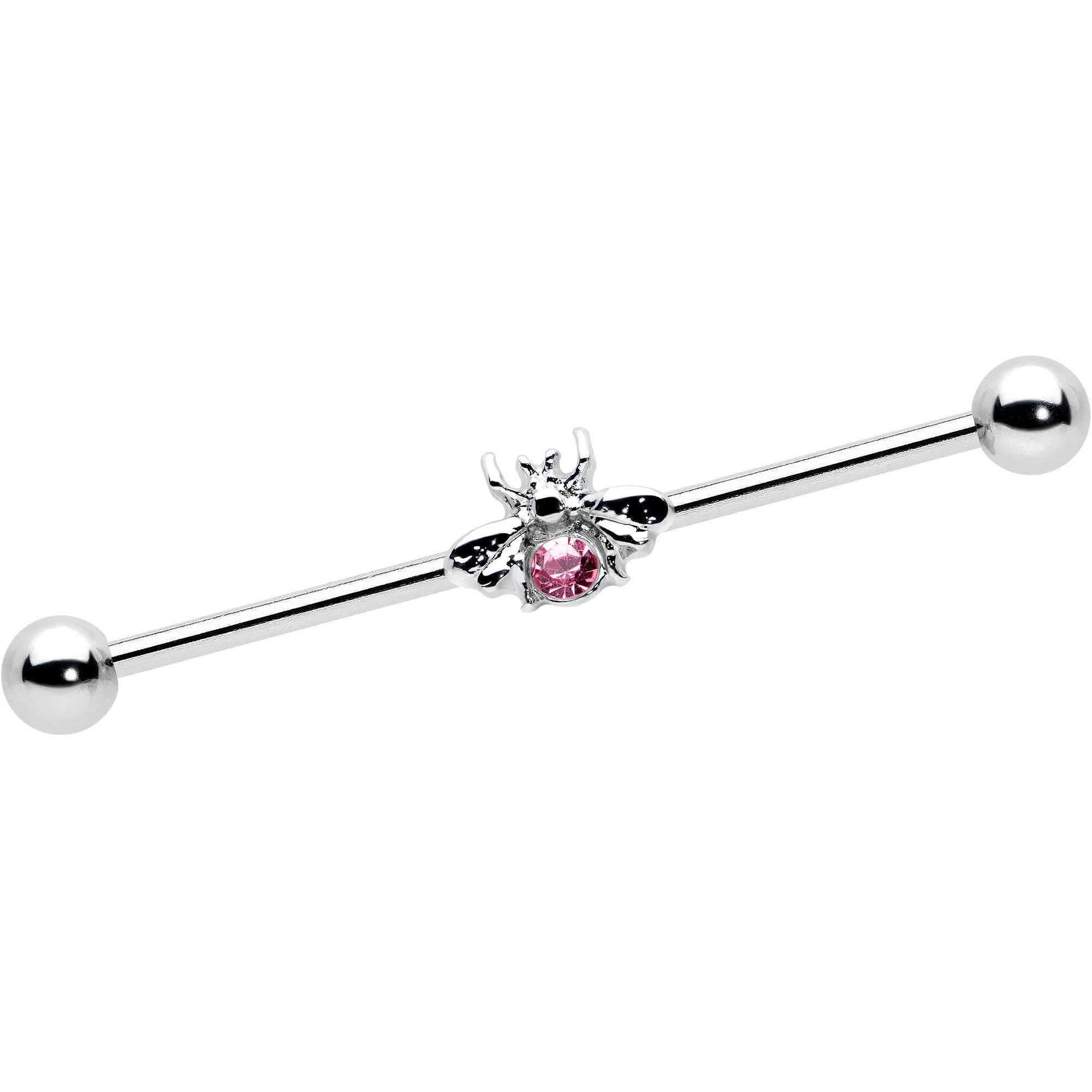 14 Gauge Pink Gem Bee Beautiful Insect Industrial Barbell 38mm