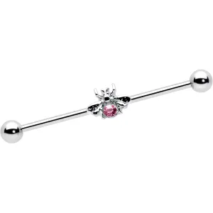 14 Gauge Pink Gem Bee Beautiful Insect Industrial Barbell 38mm