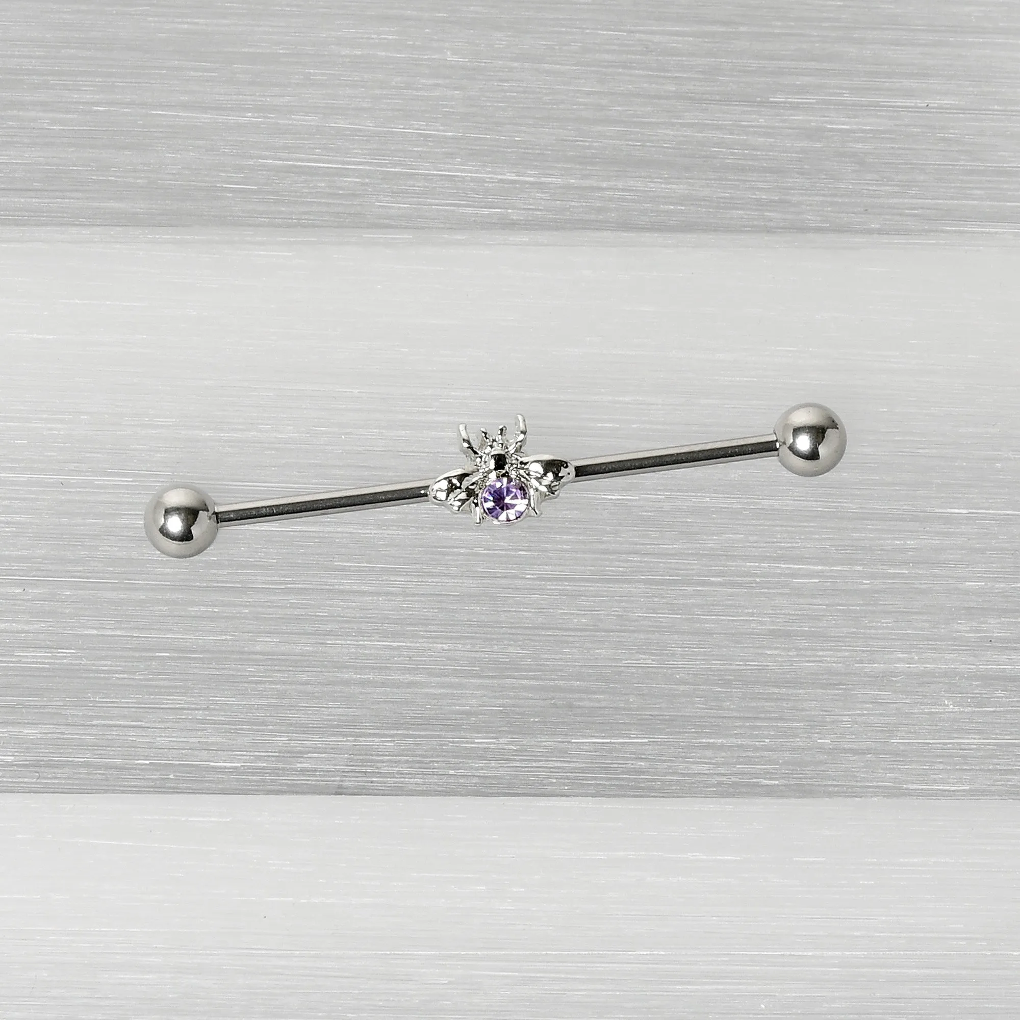 14 Gauge Purple Gem Bee Beautiful Insect Industrial Barbell 38mm