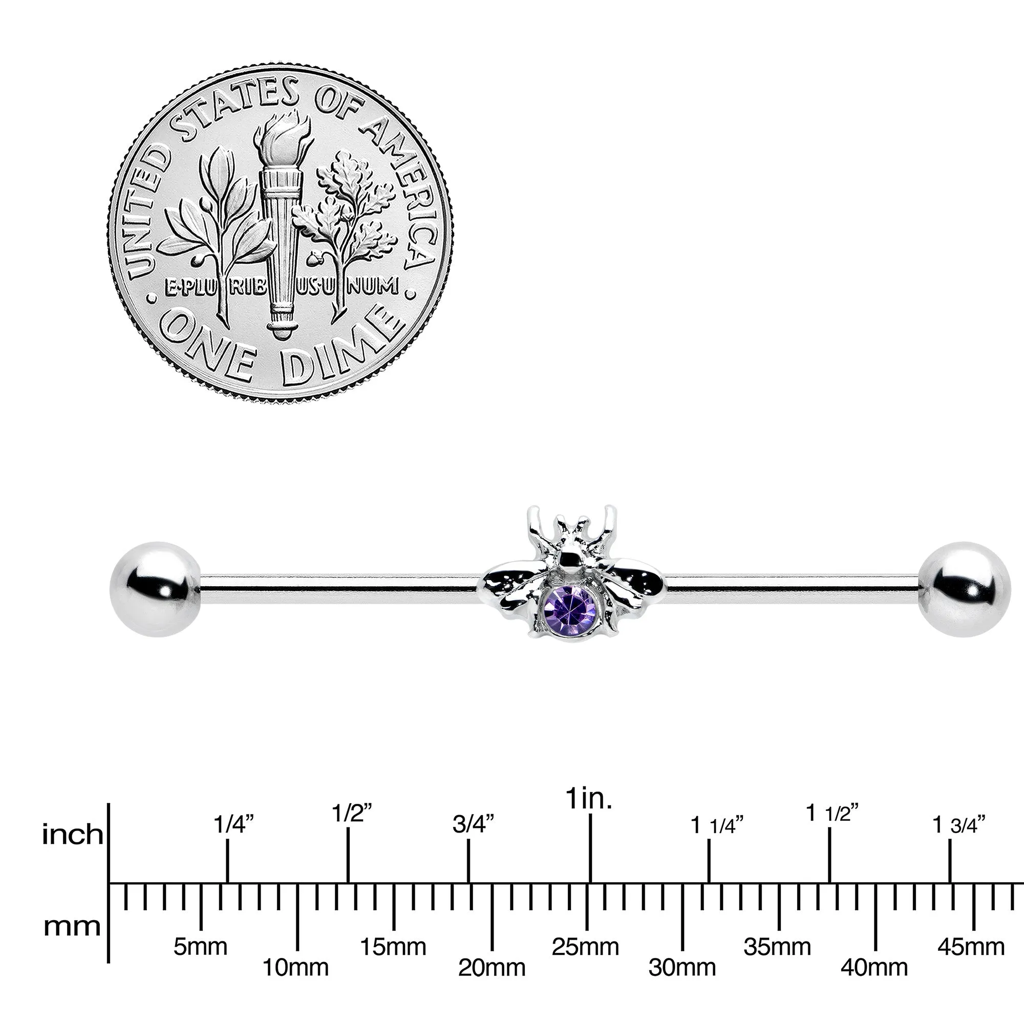 14 Gauge Purple Gem Bee Beautiful Insect Industrial Barbell 38mm