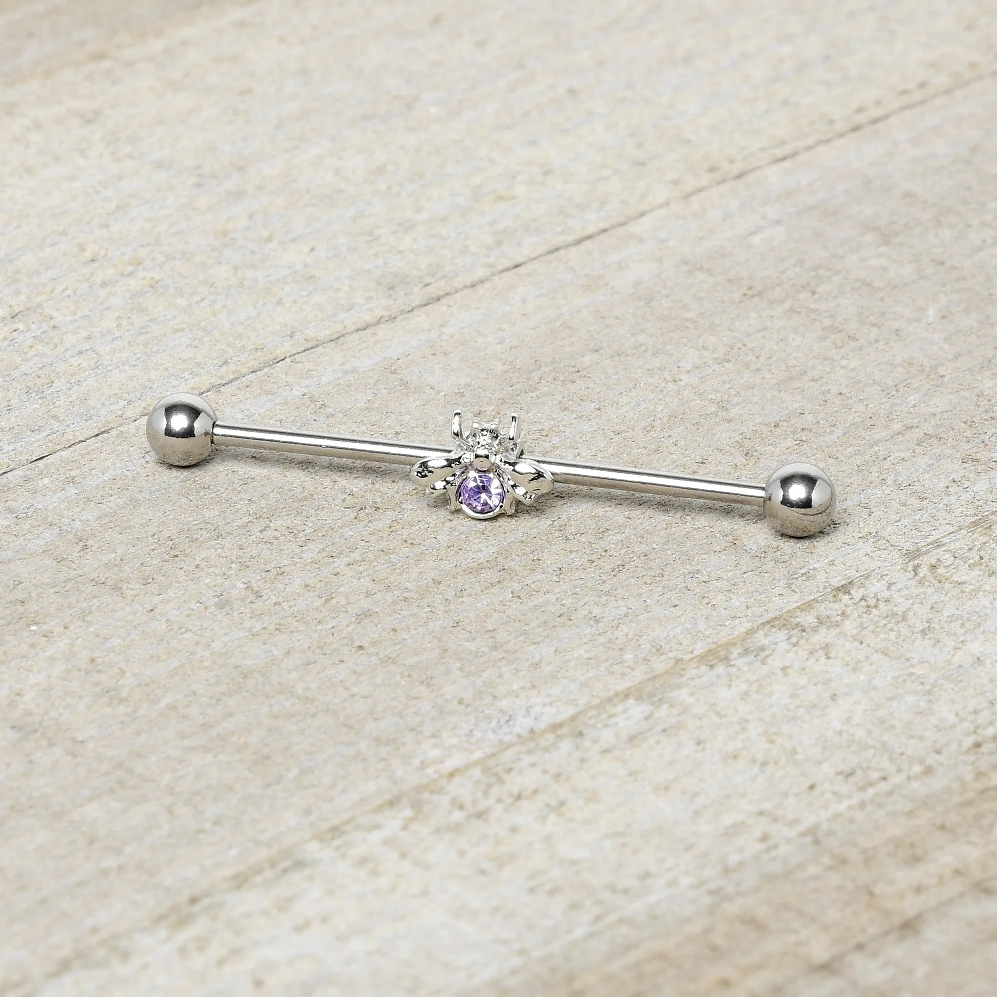 14 Gauge Purple Gem Bee Beautiful Insect Industrial Barbell 38mm