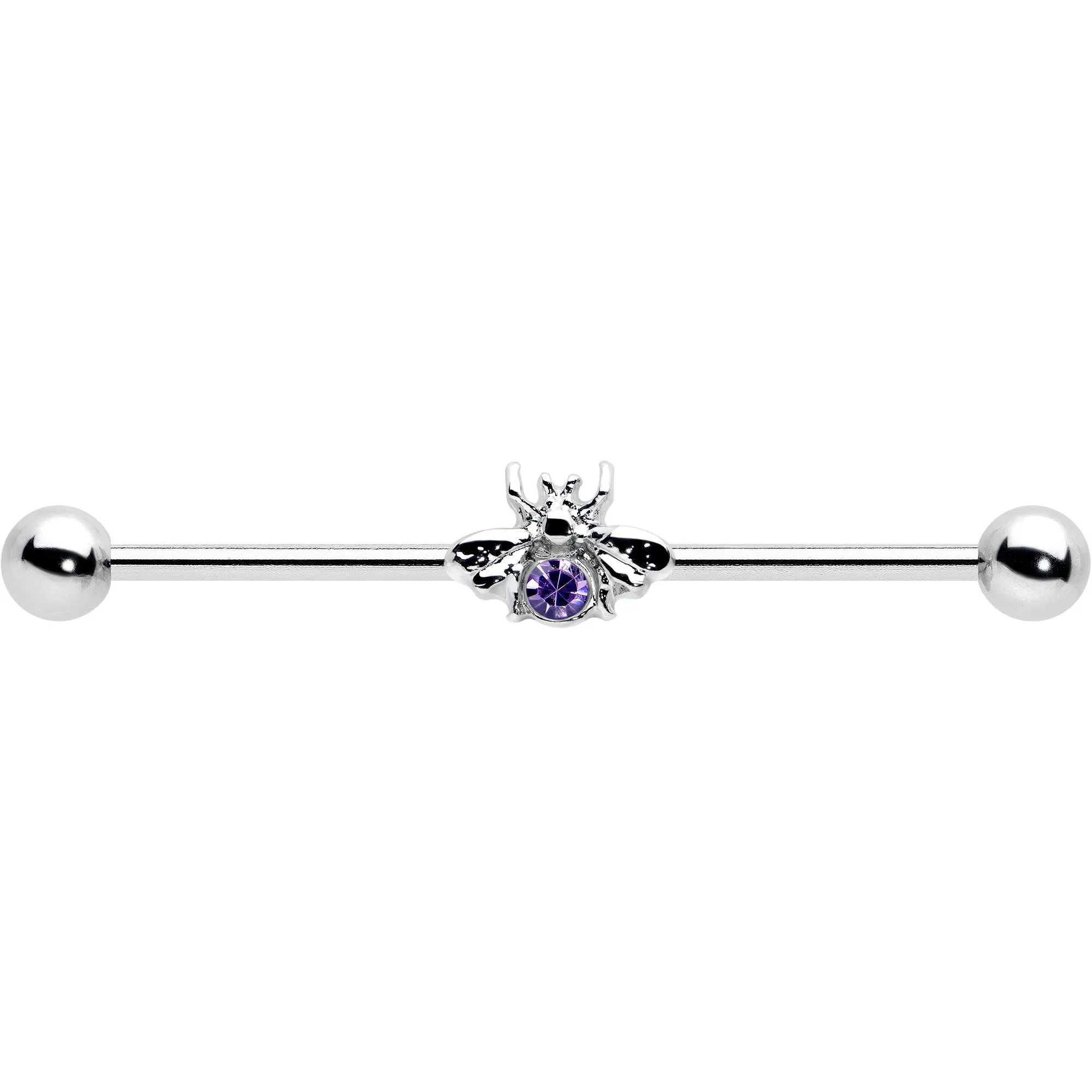 14 Gauge Purple Gem Bee Beautiful Insect Industrial Barbell 38mm