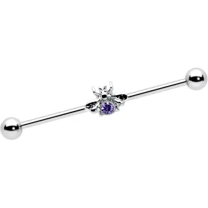 14 Gauge Purple Gem Bee Beautiful Insect Industrial Barbell 38mm