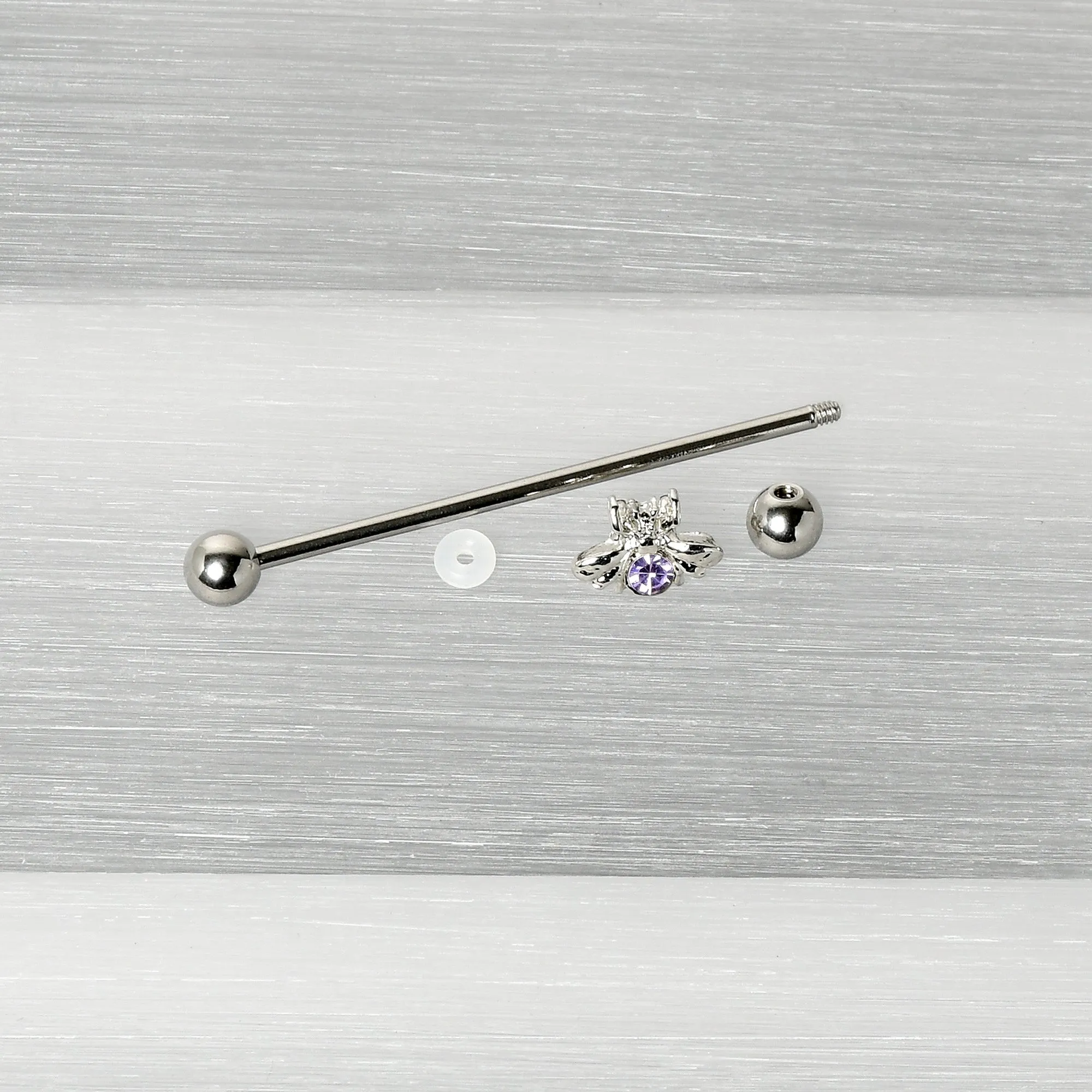 14 Gauge Purple Gem Bee Beautiful Insect Industrial Barbell 38mm