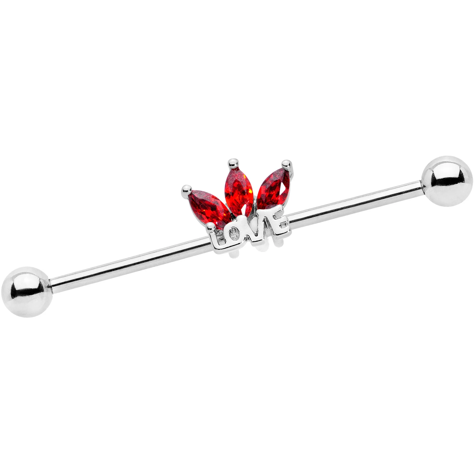 14 Gauge Red Gem Crown of Love Industrial Barbell 38mm