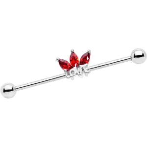 14 Gauge Red Gem Crown of Love Industrial Barbell 38mm