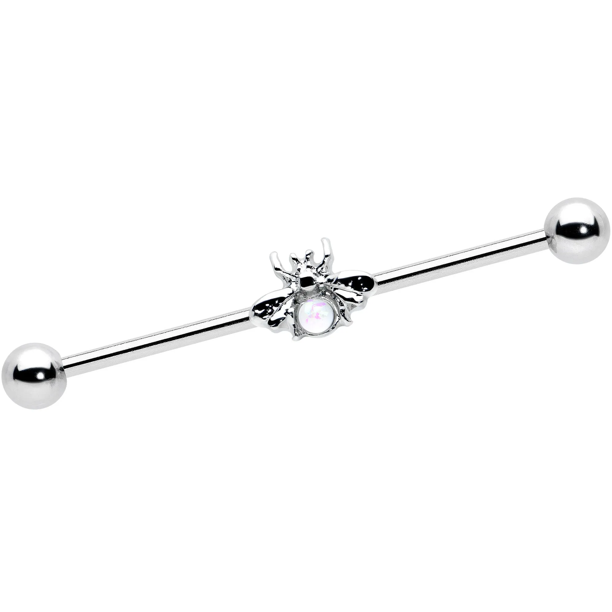14 Gauge White Faux Opal Bee Beautiful Insect Industrial Barbell 38mm