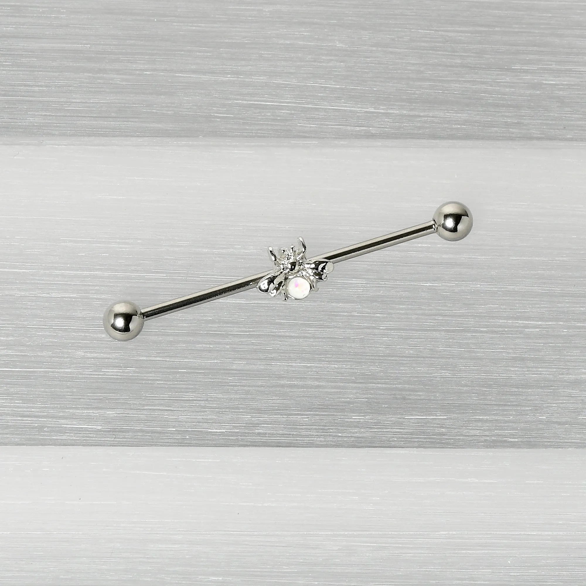 14 Gauge White Faux Opal Bee Beautiful Insect Industrial Barbell 38mm