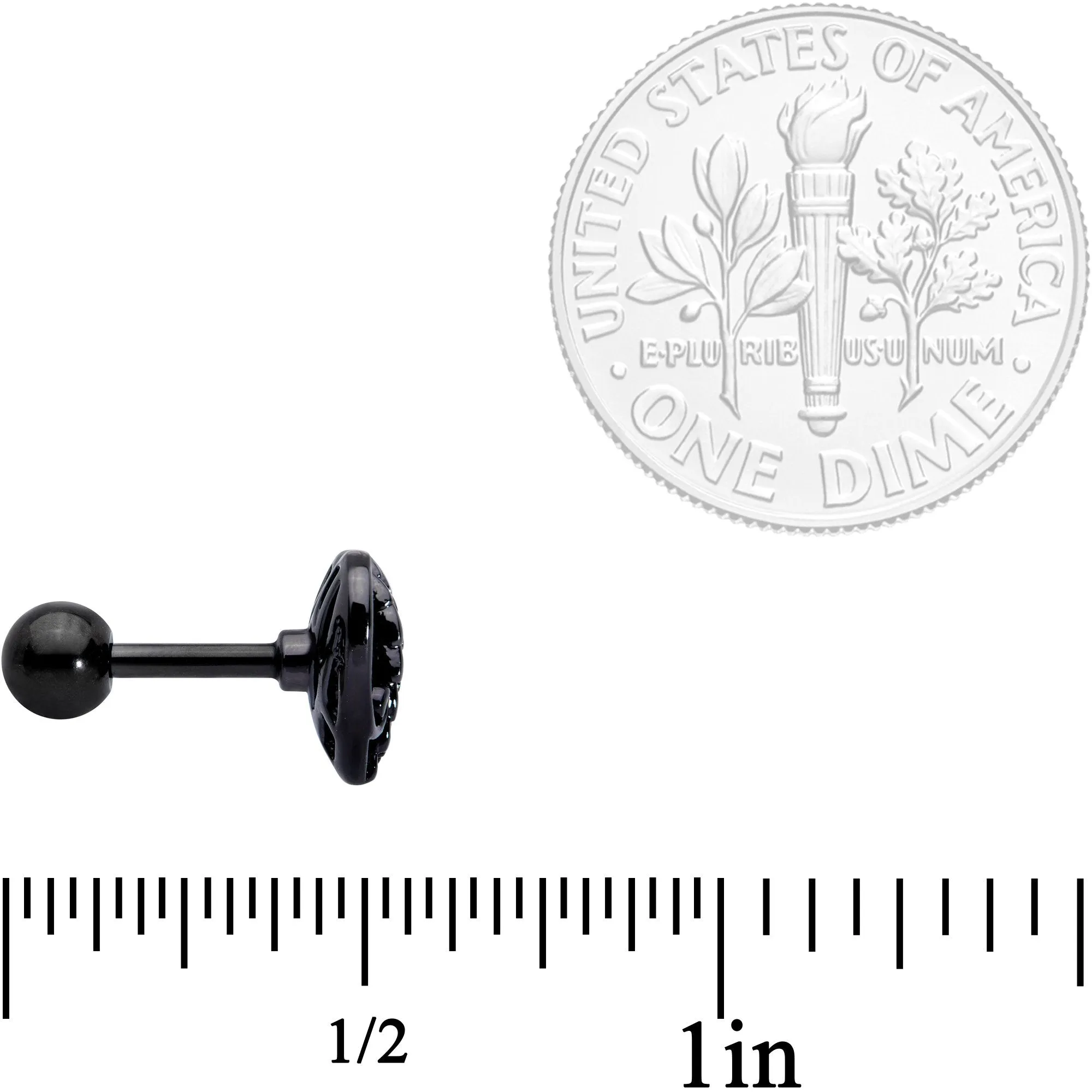 16 Gauge 1/4 Black Angels Wing Heart Tragus Cartilage Earring