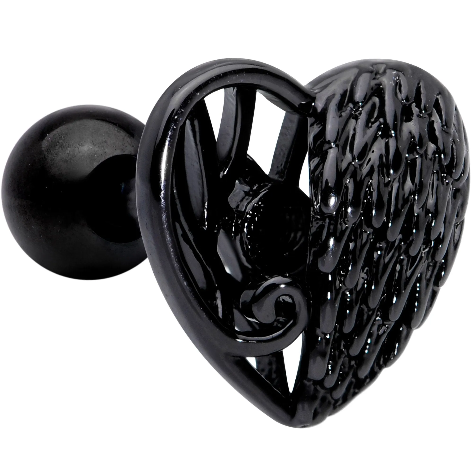 16 Gauge 1/4 Black Angels Wing Heart Tragus Cartilage Earring