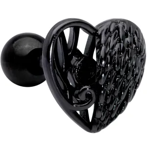 16 Gauge 1/4 Black Angels Wing Heart Tragus Cartilage Earring