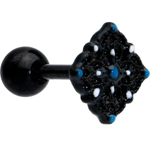 16 Gauge 1/4 Blue Gem Black Lacy Rhombus Cartilage Tragus Earring