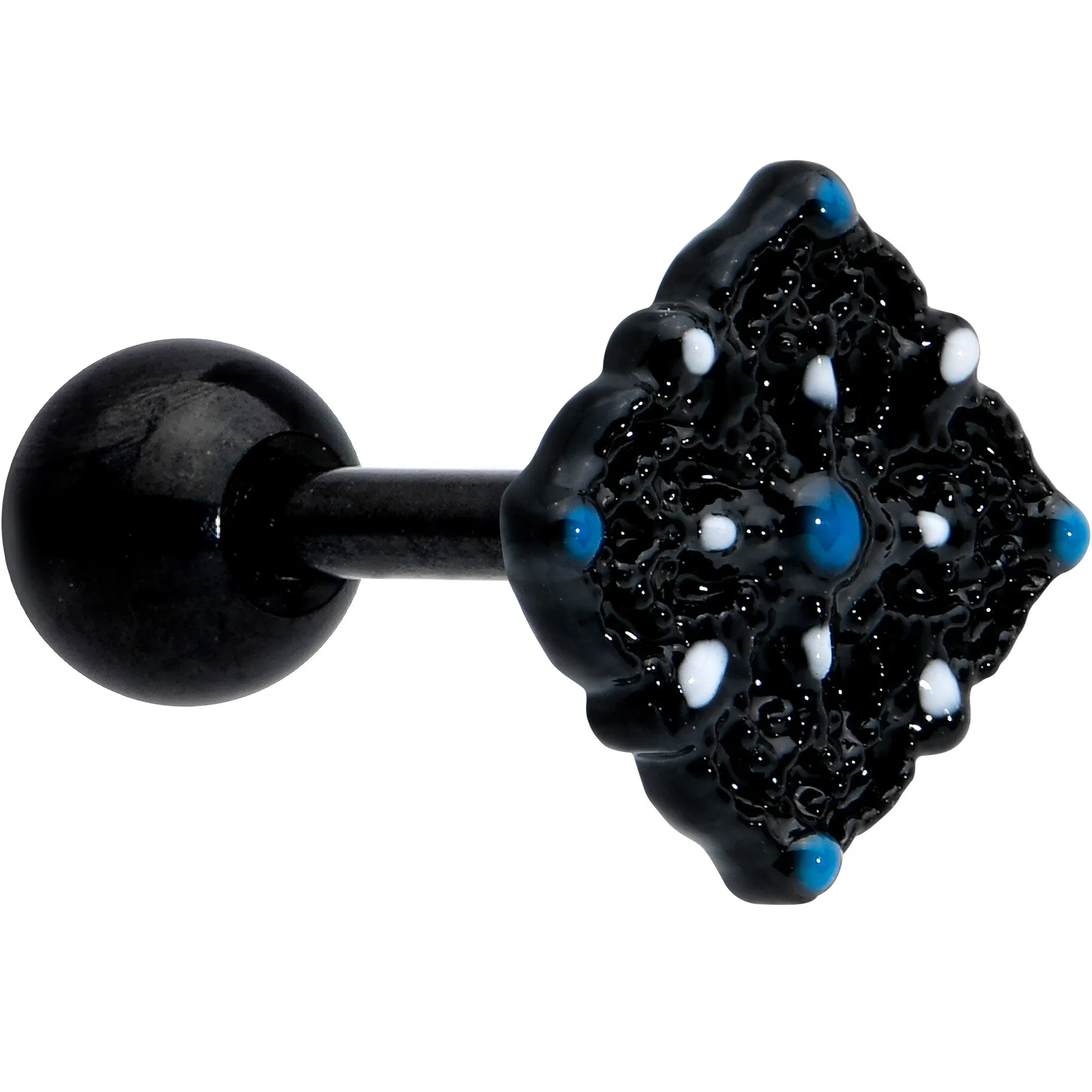 16 Gauge 1/4 Blue Gem Black Lacy Rhombus Cartilage Tragus Earring