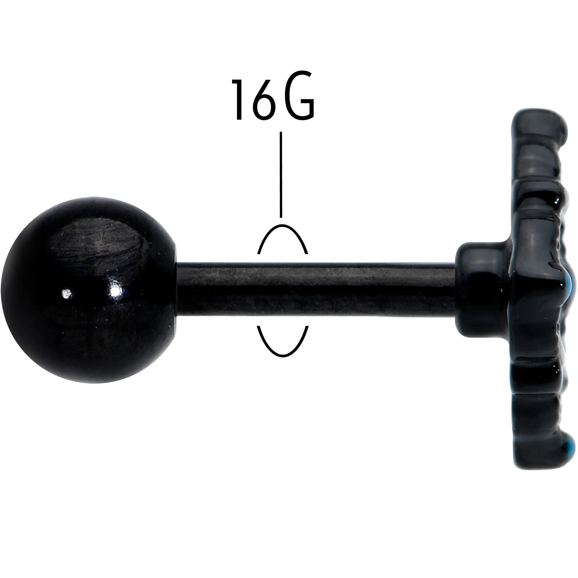 16 Gauge 1/4 Blue Gem Black Lacy Rhombus Cartilage Tragus Earring
