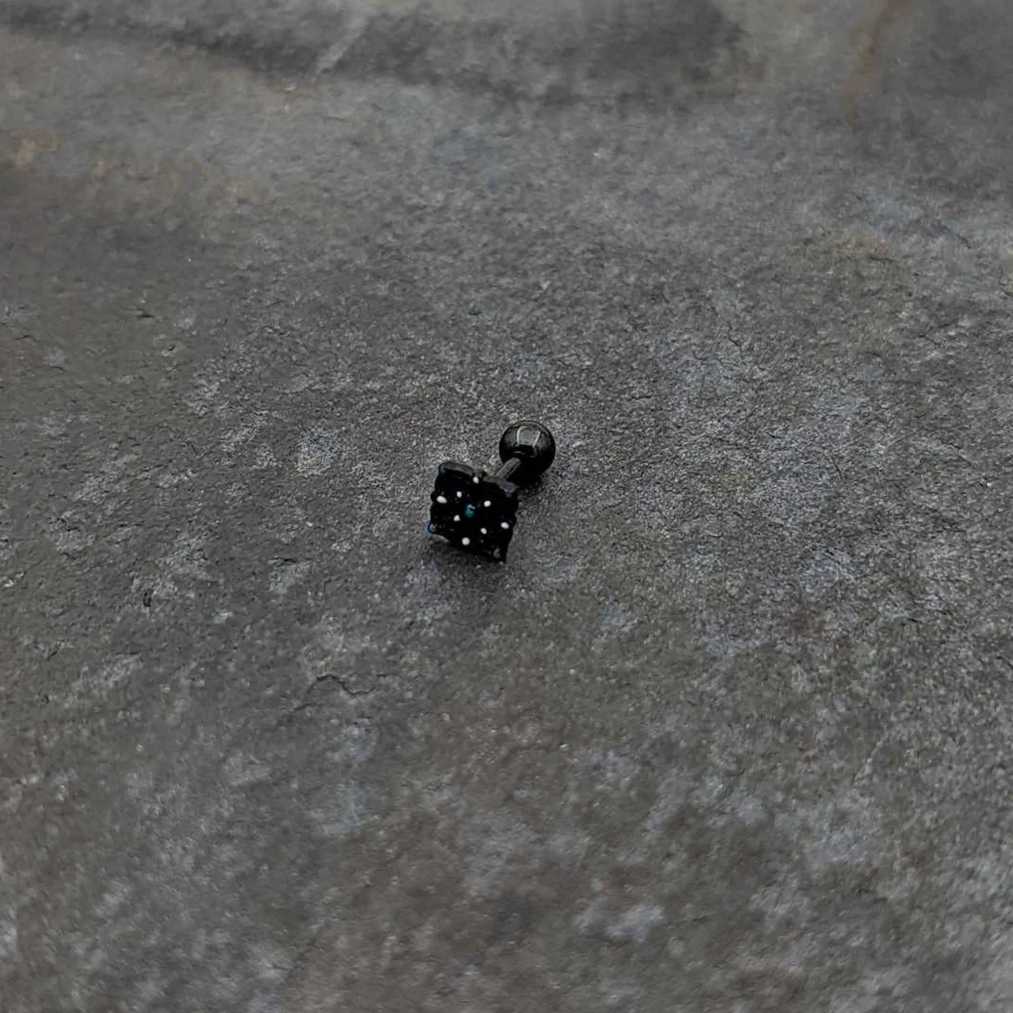 16 Gauge 1/4 Blue Gem Black Lacy Rhombus Cartilage Tragus Earring