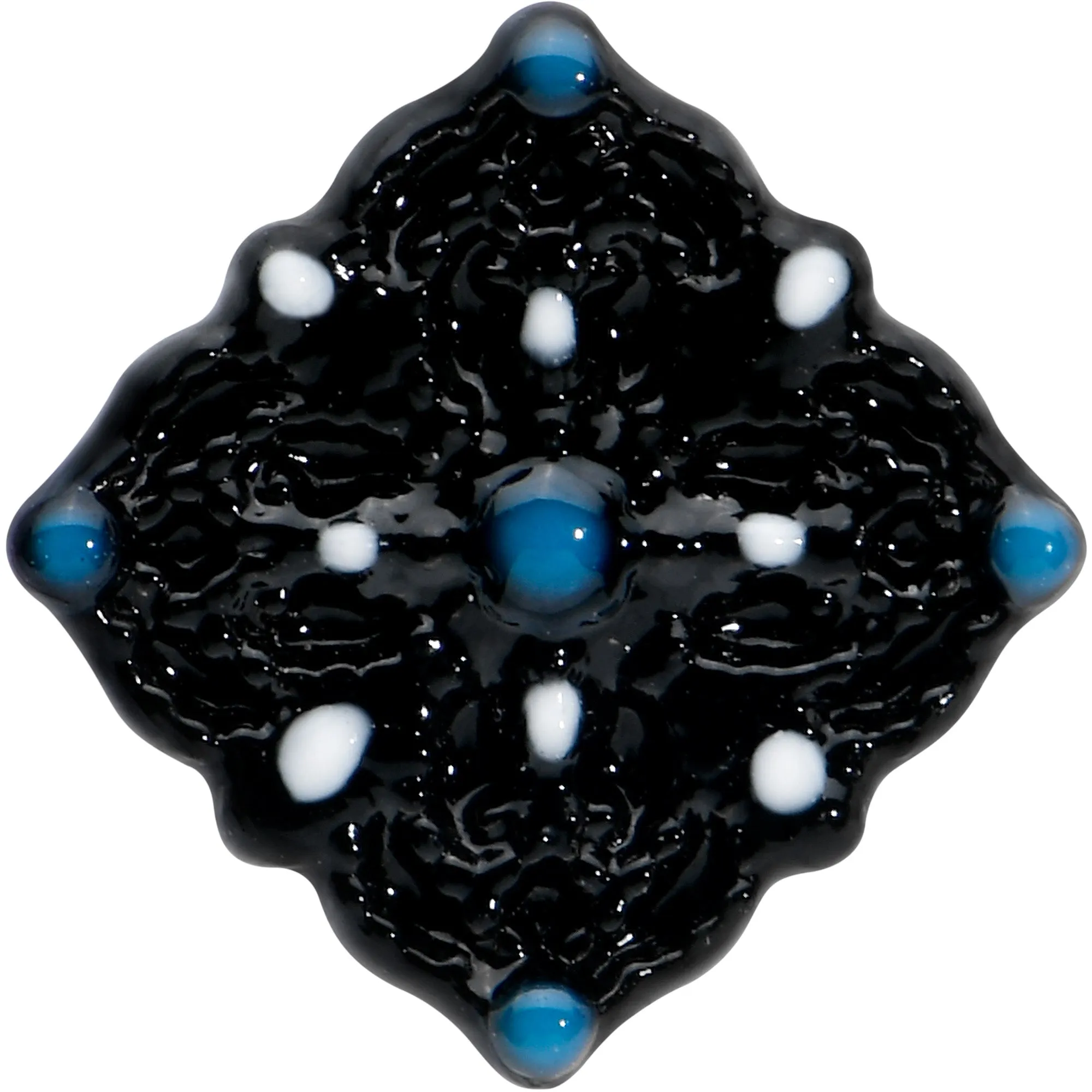 16 Gauge 1/4 Blue Gem Black Lacy Rhombus Cartilage Tragus Earring