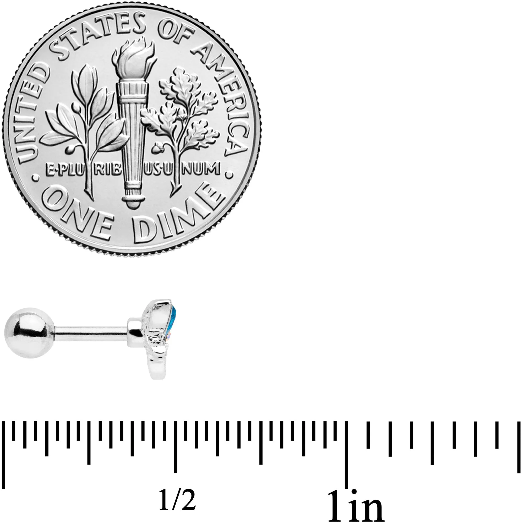 16 Gauge 1/4 Clear Aqua Gem Loop Butterfly Cartilage Tragus Earring