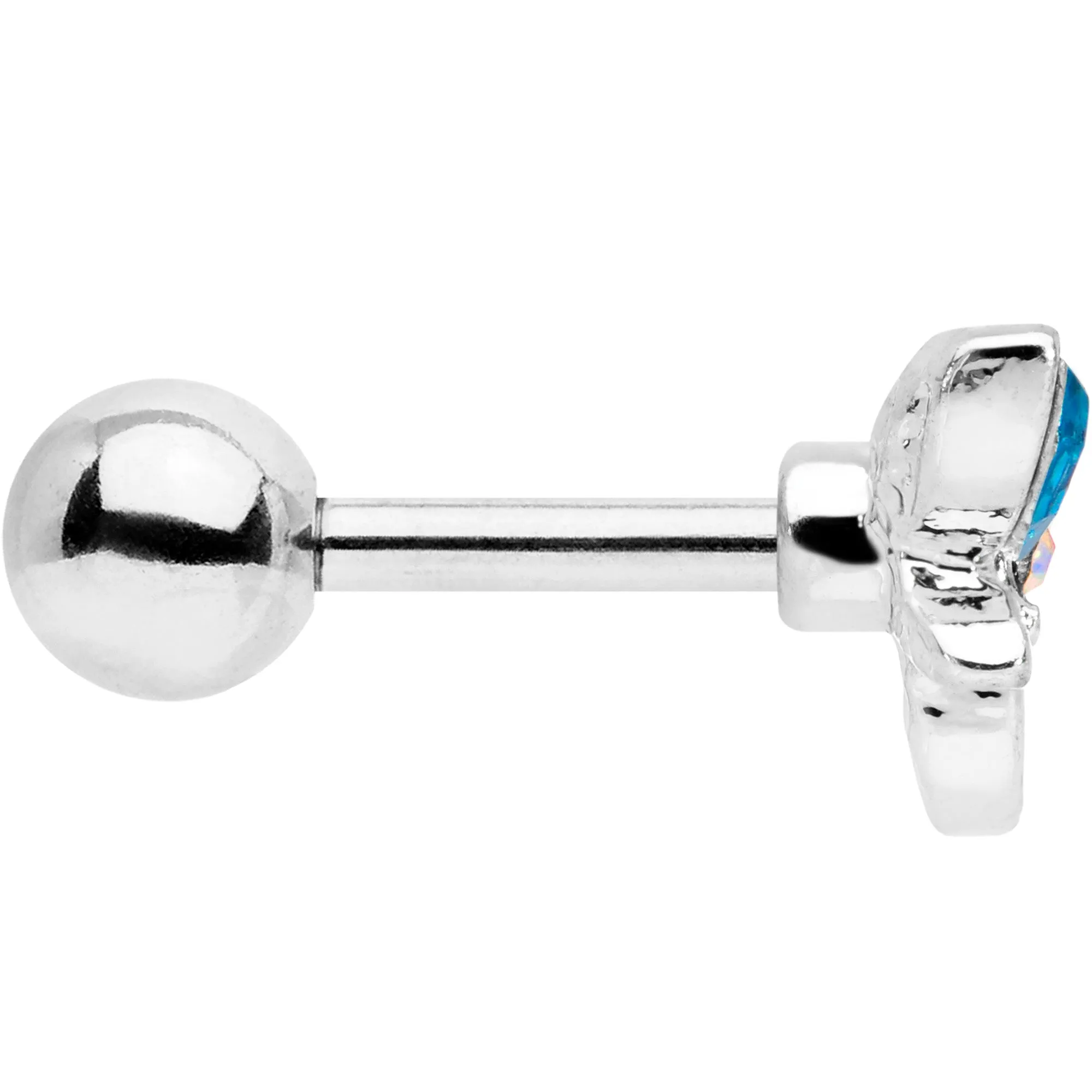 16 Gauge 1/4 Clear Aqua Gem Loop Butterfly Cartilage Tragus Earring