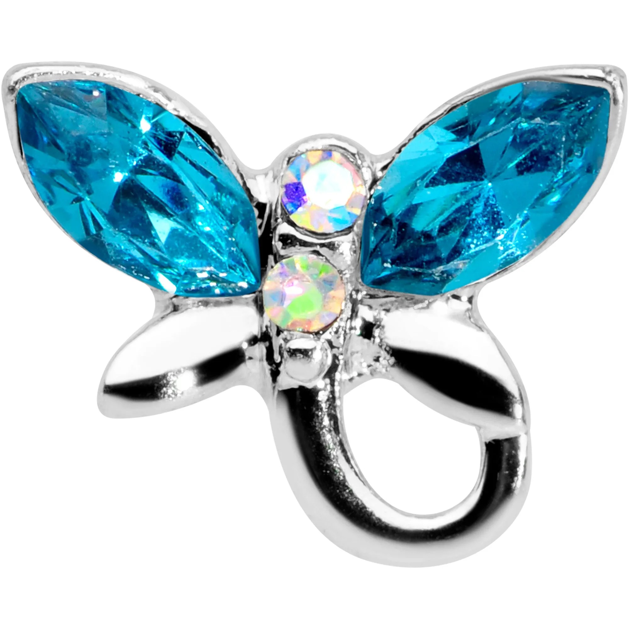 16 Gauge 1/4 Clear Aqua Gem Loop Butterfly Cartilage Tragus Earring
