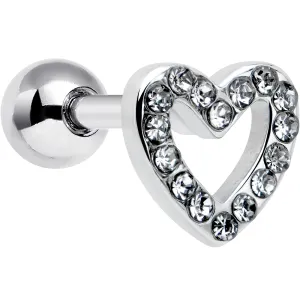 16 Gauge 1/4 Clear Gem Open Heart Valentine Cartilage Tragus Earring