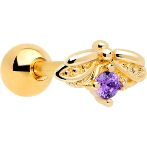 16 Gauge 1/4 Purple Gem Gold Tone Beauty Bug Cartilage Tragus Earring