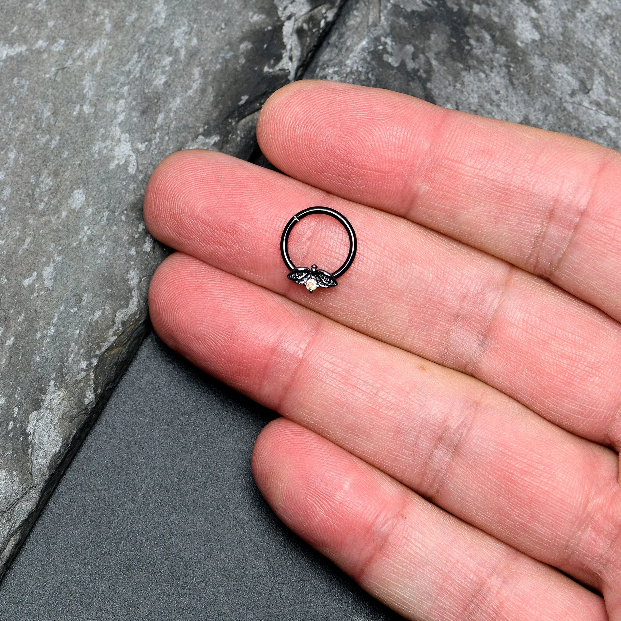 16 Gauge 3/8 Aurora Gem Black Beauty Bug Hinged Segment Ring