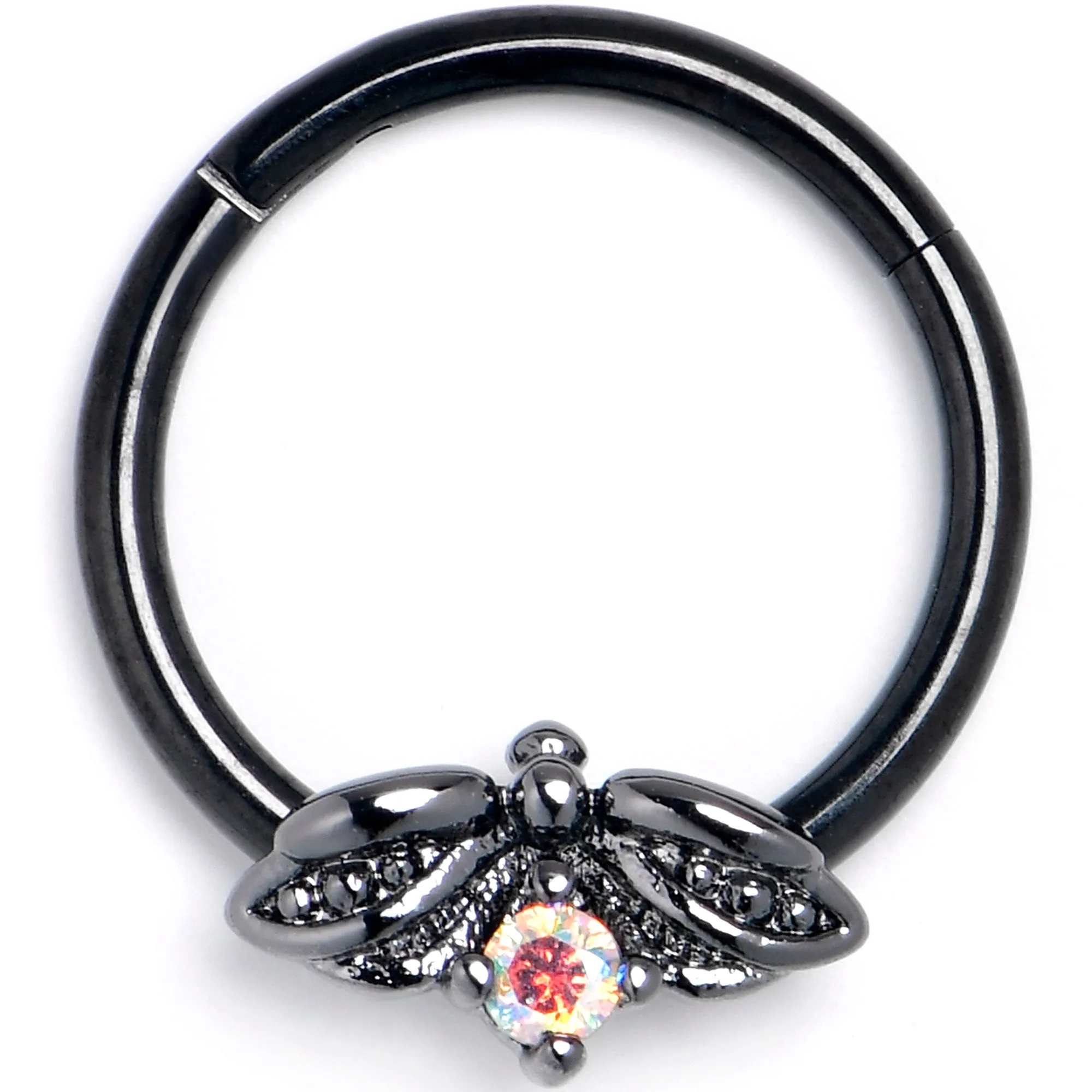 16 Gauge 3/8 Aurora Gem Black Beauty Bug Hinged Segment Ring