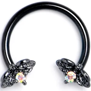 16 Gauge 3/8 Aurora Gem Black Beauty Bug Horseshoe Circular Barbell