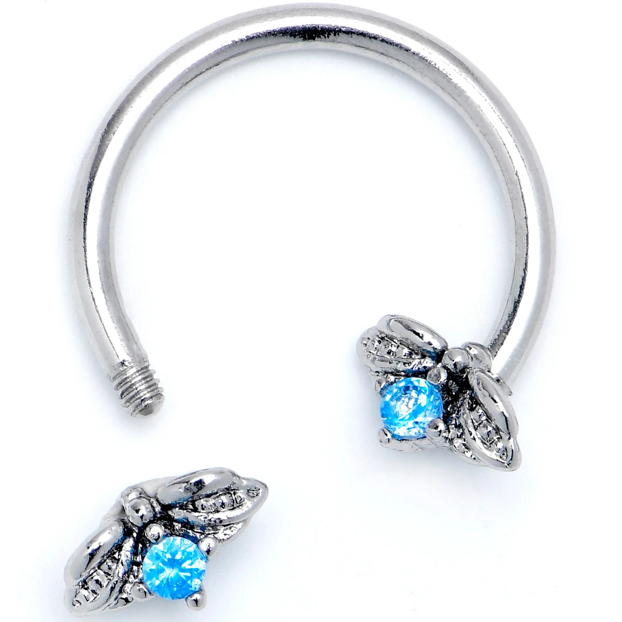 16 Gauge 3/8 Blue Gem Beauty Bug Insect Horseshoe Circular Barbell