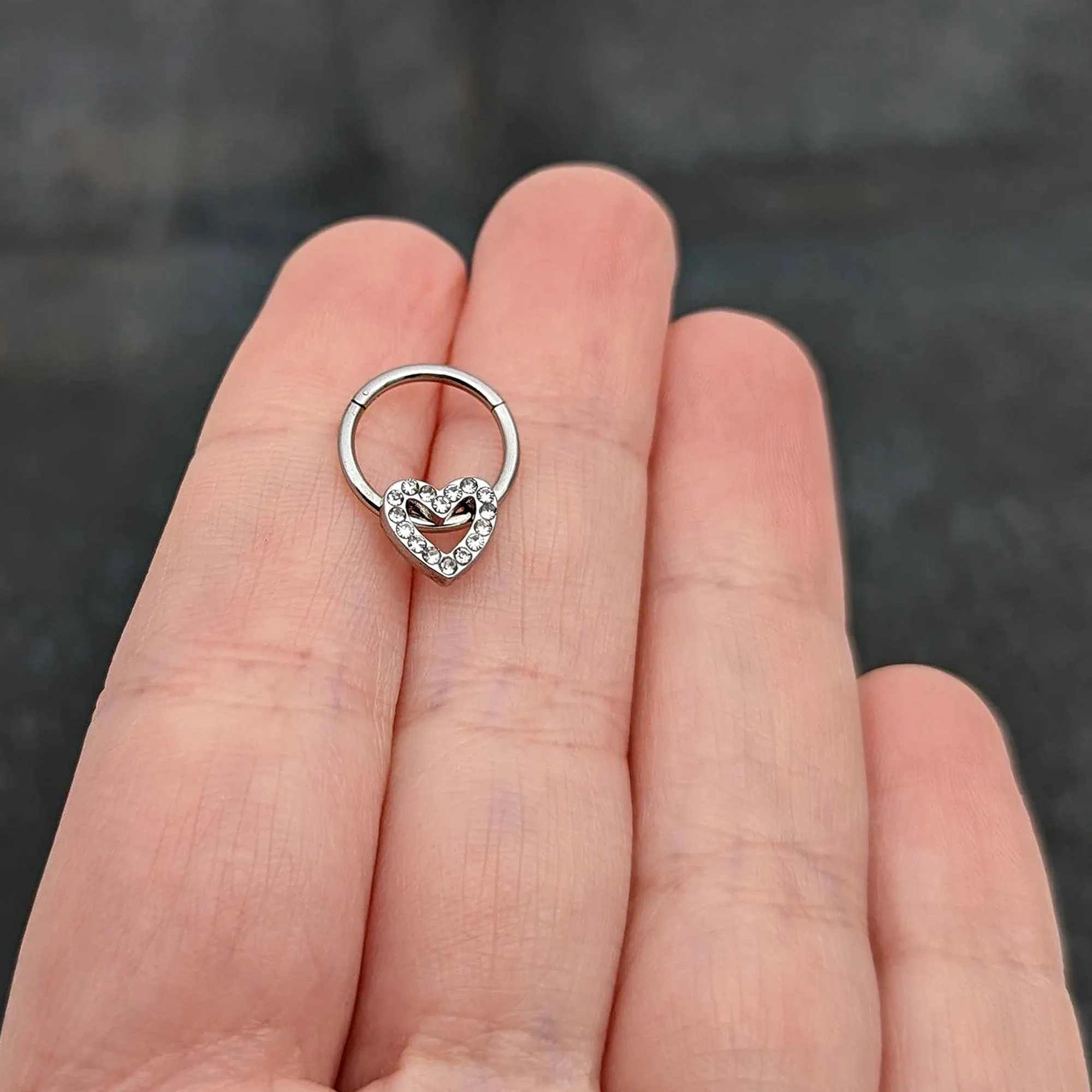 16 Gauge 3/8 Clear Gem Open Heart Valentine Hinged Segment Ring