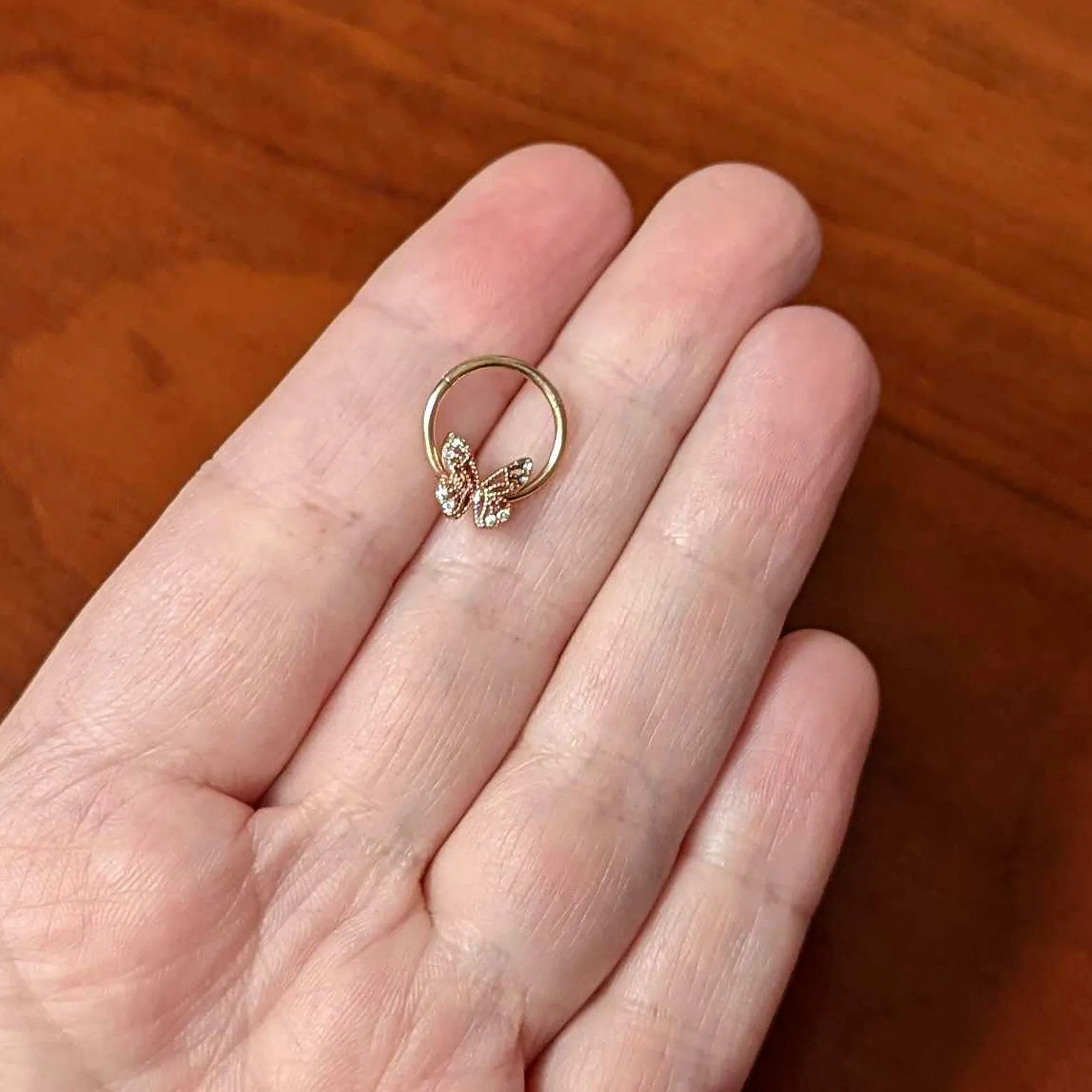 16 Gauge 3/8 Clear Gem Rose Gold Hue Air Butterfly Hinged Segment Ring