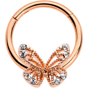 16 Gauge 3/8 Clear Gem Rose Gold Hue Air Butterfly Hinged Segment Ring