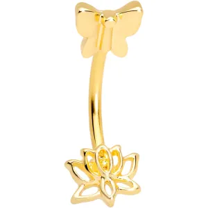 16 Gauge 3/8 Gold Tone Loopy Lotus Flower Butterfly Curved Eyebrow Ring