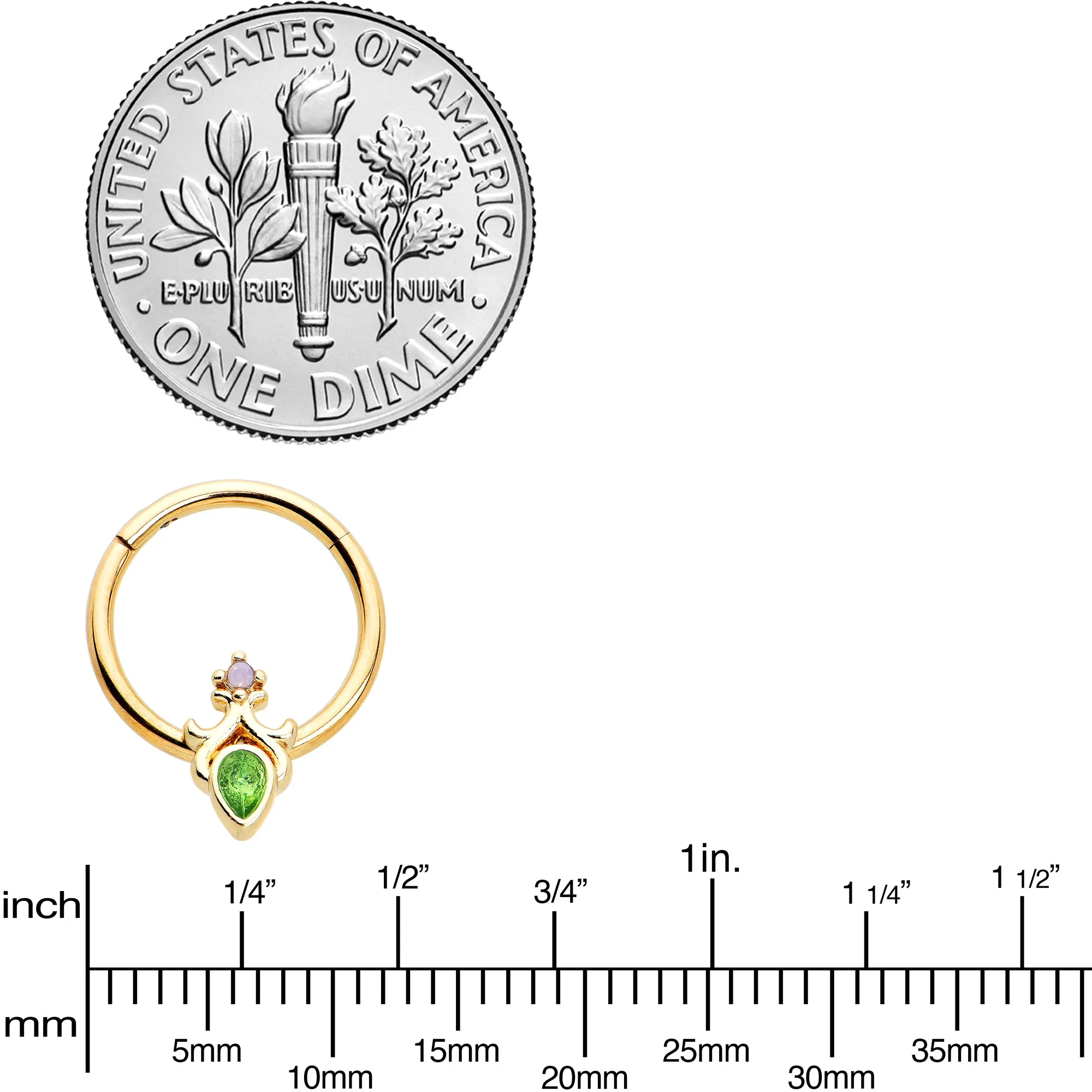 16 Gauge 3/8 Green Gem Gold Tone Shades of Spring Hinged Segment Ring