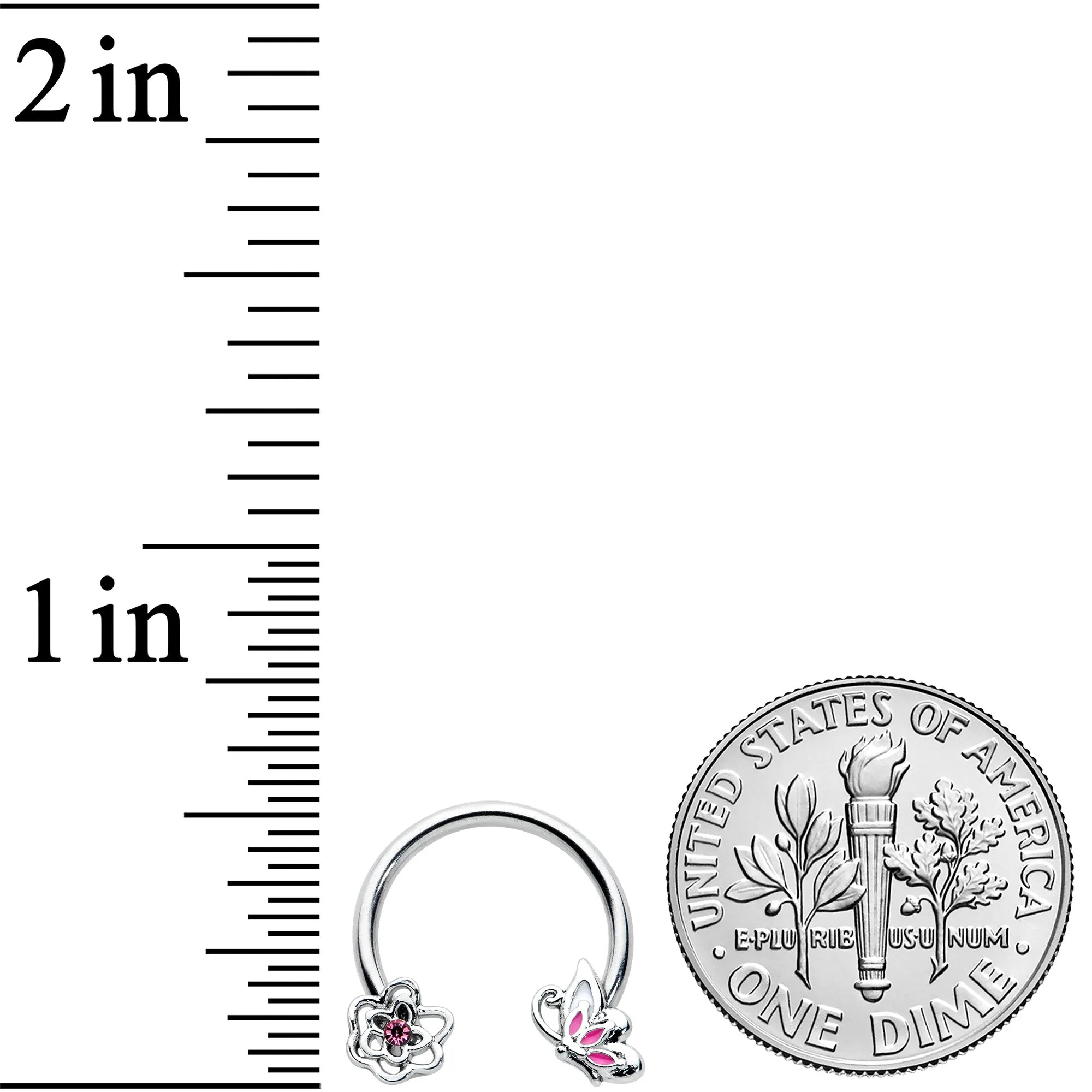 16 Gauge 3/8 Pink Butterfly Pink Gem Flower Horseshoe Circular Barbell