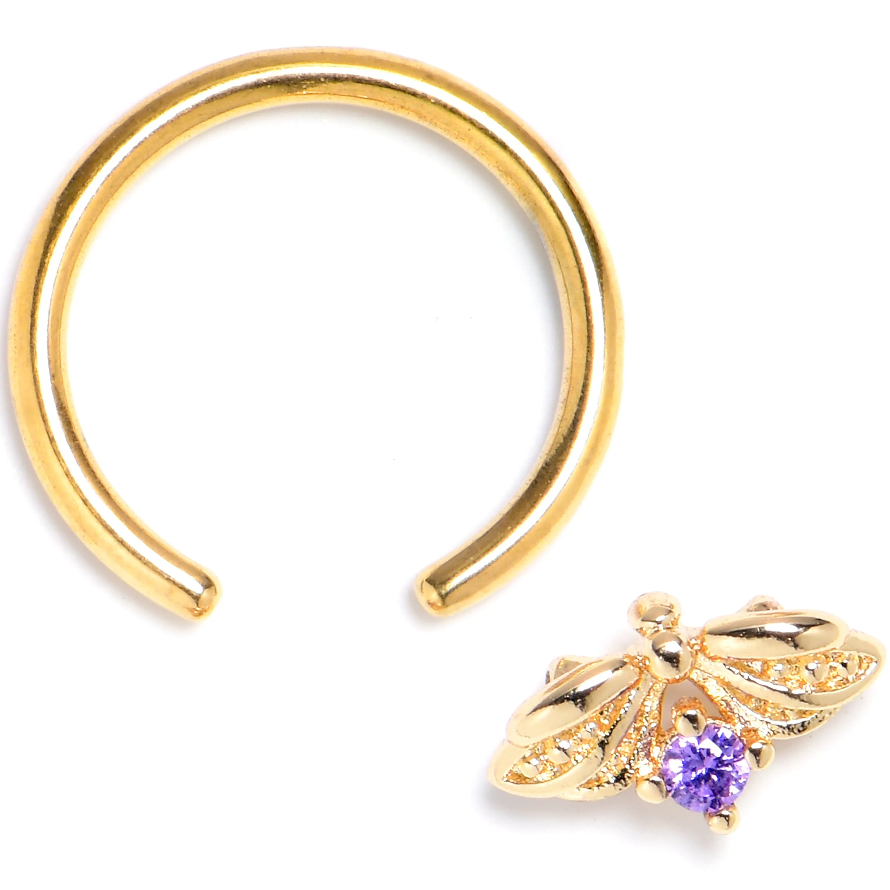 16 Gauge 3/8 Purple Gem Gold Tone Beauty Bug Insect BCR Captive Ring