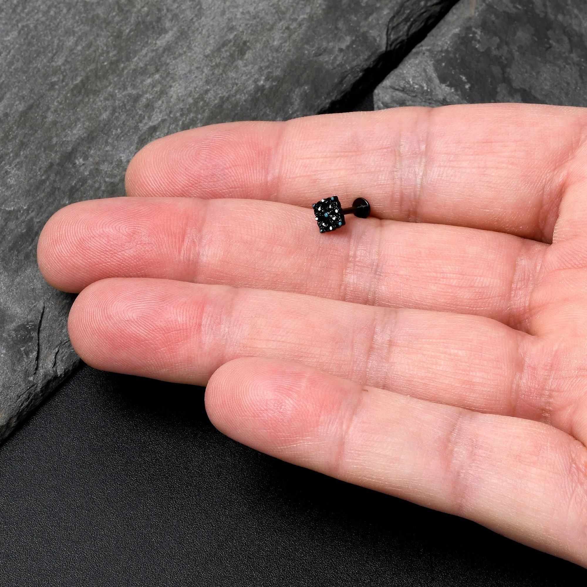 16 Gauge 5/16 Black Lacy Rhombus Blue Labret Monroe Tragus