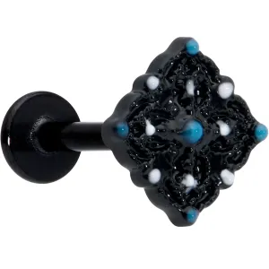 16 Gauge 5/16 Black Lacy Rhombus Blue Labret Monroe Tragus