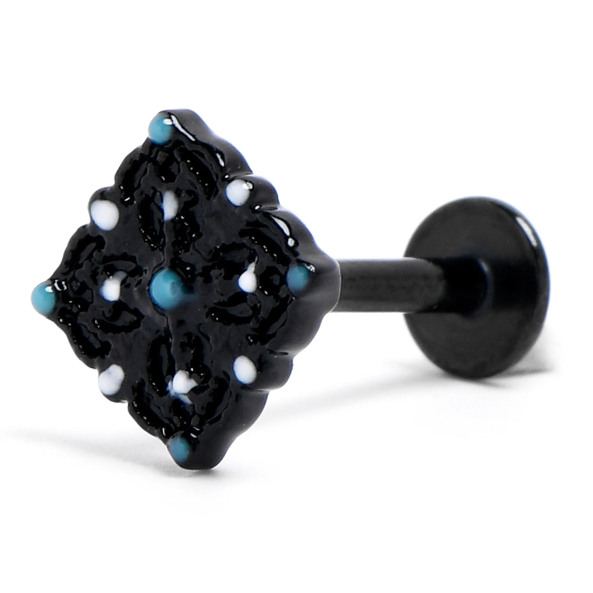 16 Gauge 5/16 Black Lacy Rhombus Blue Labret Monroe Tragus