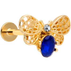 16 Gauge 5/16 Blue Gem Gold Tone Beautiful Bee Labret Monroe Tragus